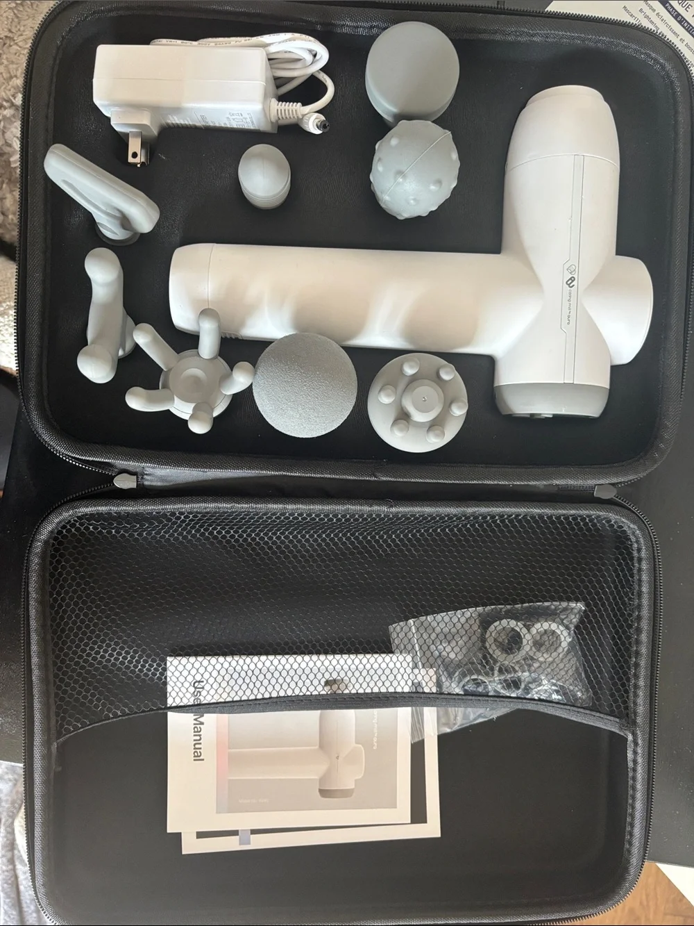 Aura White Percussion Massage Gun with warming Interchangeable Heads